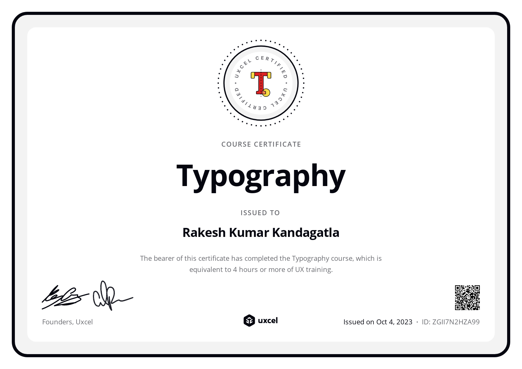Rakesh Kumar Kandagatla's certificate